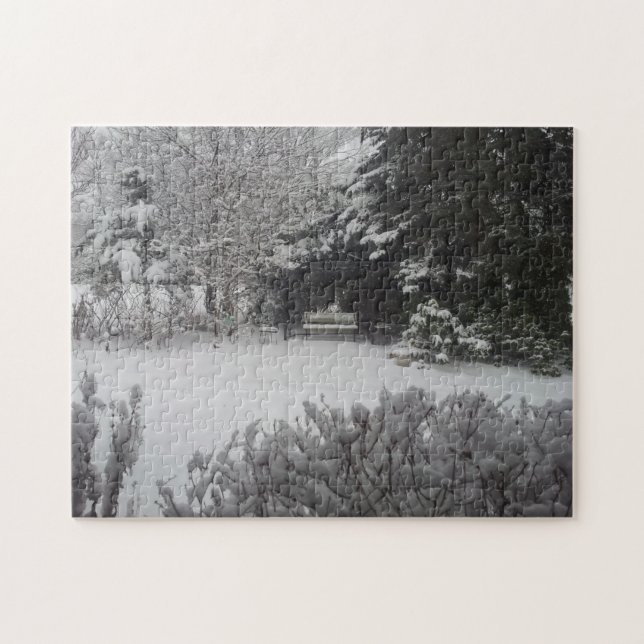 Puzzle El banco Park en la nieve fresca (Horizontal)