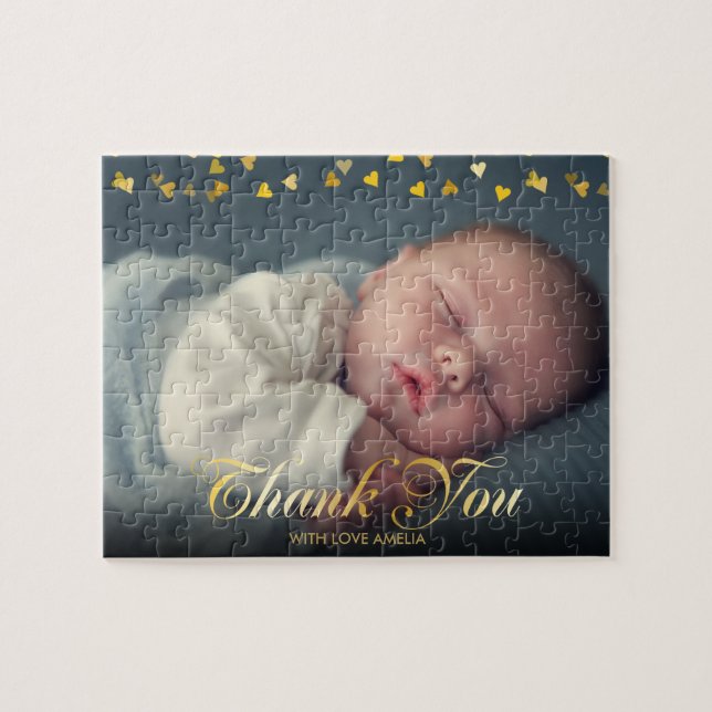 Puzzle El bebé personalizado de la foto le agradece (Horizontal)