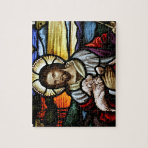 Puzzle El Buen Pastor; Jesús en vidrio emplomado