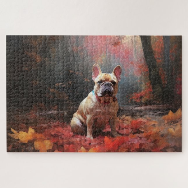 Puzzle El Bulldog francés en otoño se inspira en la caída (Horizontal)