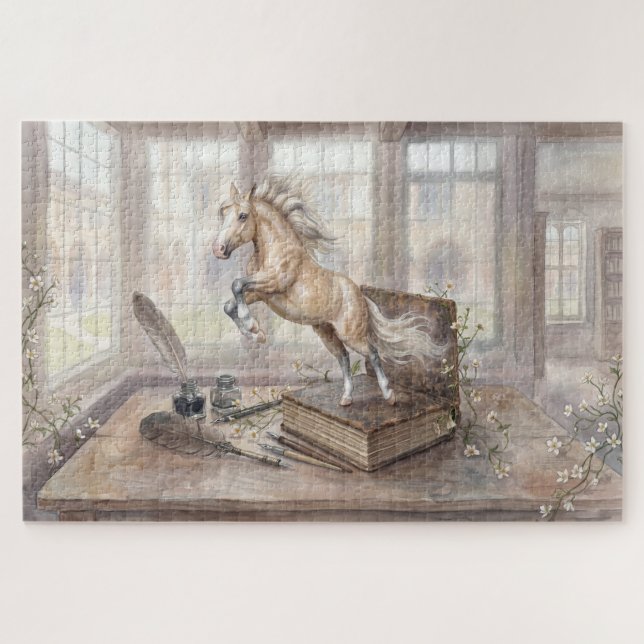 Puzzle El caballo erudito saltando de un libro (Horizontal)