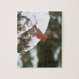Puzzle El cardenal encaramado en un Bush nevado