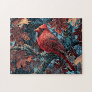Puzzle El cardenal rojo encaramado en la rama