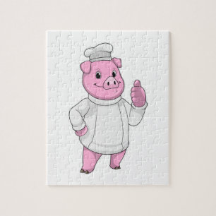 Puzzle El cerdo como cocinero con el gorra del chef