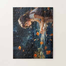 Puzzle El Chica y el estanque mágico del pez dorado