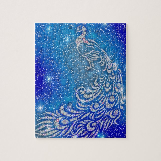 Puzzle El chispear pavo real azul y blanco (Vertical)