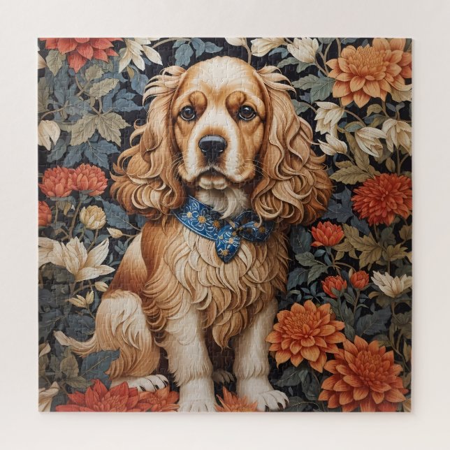Puzzle El Cocker Spaniel William Morris inspiró la floral (Vertical)