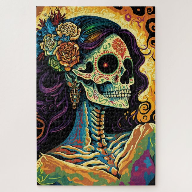 Puzzle El Día de la Catrina del Arte del Esqueleto Mexica (Vertical)