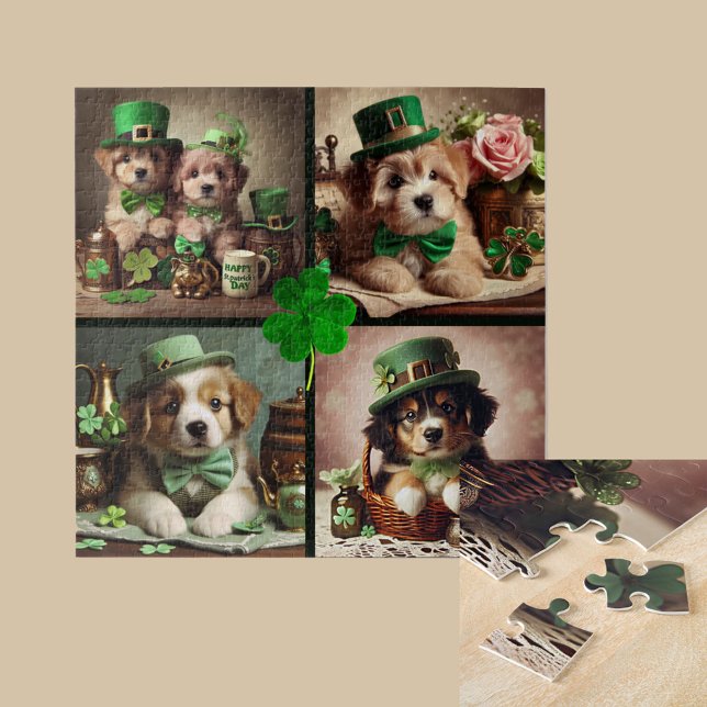 Puzzle El Día de San Patricio aburre a los cachorros irla (St Patrick's Day Cute Irish Puppies Green Party Puzzle
)