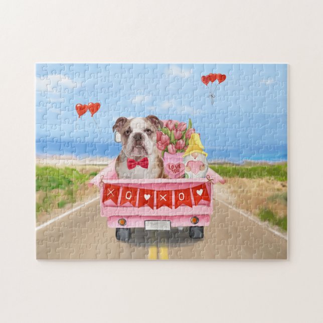 Puzzle El día de San Valentín de Bulldog inglés Truck Hea (Horizontal)
