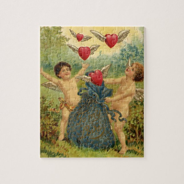 Puzzle El día de San Valentín de época, corazón de Cherub (Vertical)