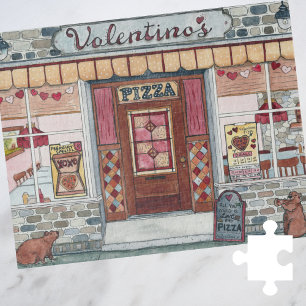 Puzzle El día de San Valentín Pizza Shop Watercolor