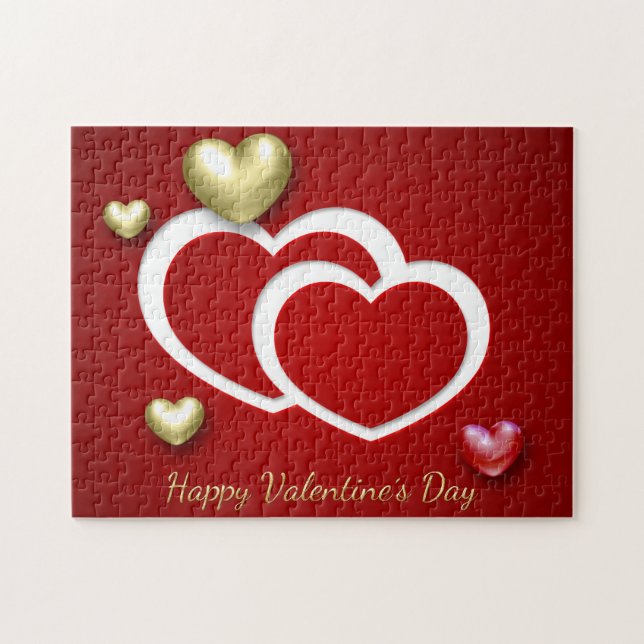 Puzzle El día de San Valentín Rojo Oro Corazones Romántic (Horizontal)