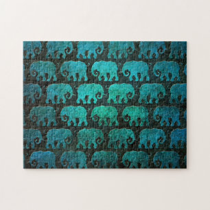 Puzzle El elefante gastado siluetea el modelo, azul