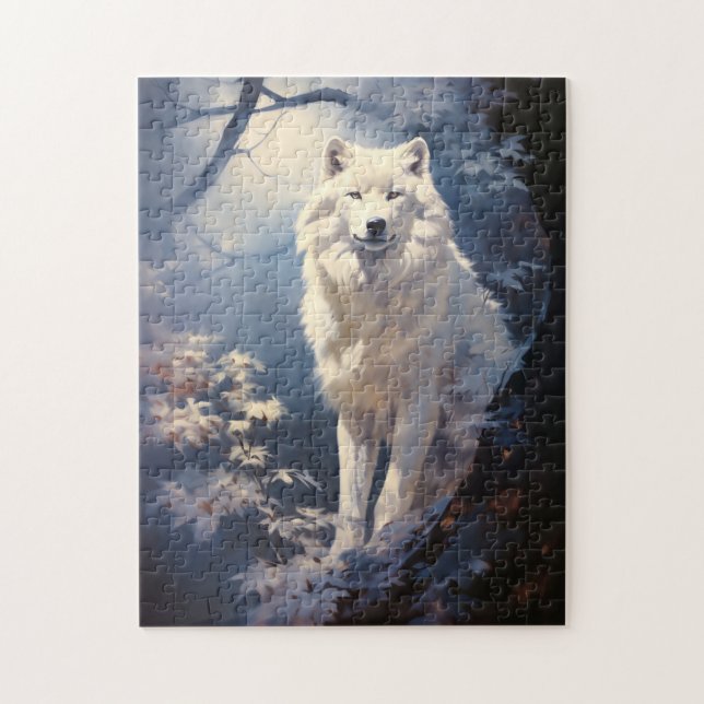 Puzzle El encantador lobo blanco bajo la luna (Vertical)