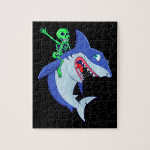 Puzzle El esqueleto de Halloween de los tiburones en bici