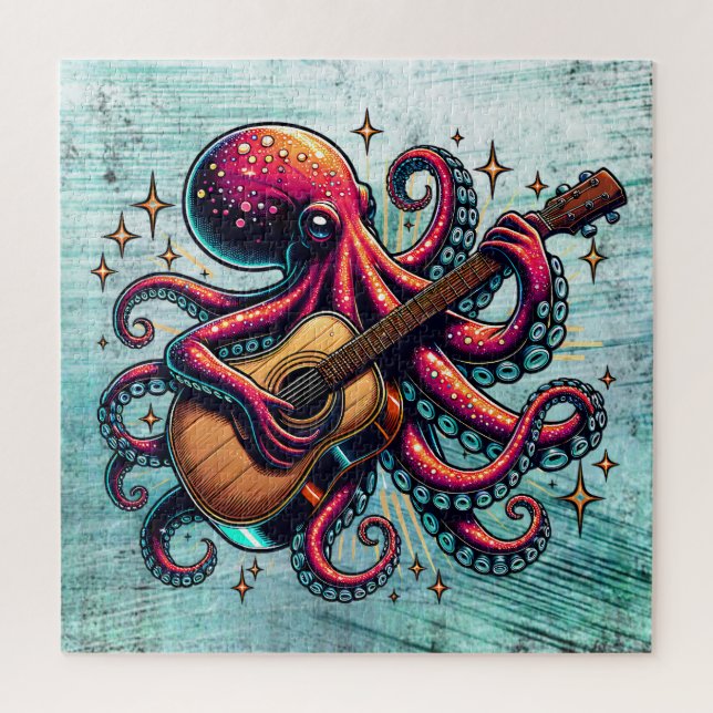 Puzzle El extraño Octopus Personalizado tocando la guitar (Vertical)