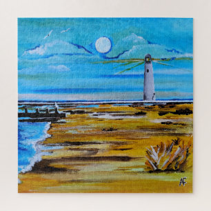Puzzle El faro en la playa Pintura de Alfred Fox