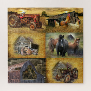 Puzzle El gallo de la granja alberga el Tractor de granos