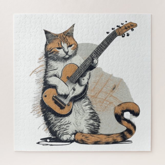 Puzzle El gato del Naranja de Guay Jamming en la guitarra (Vertical)