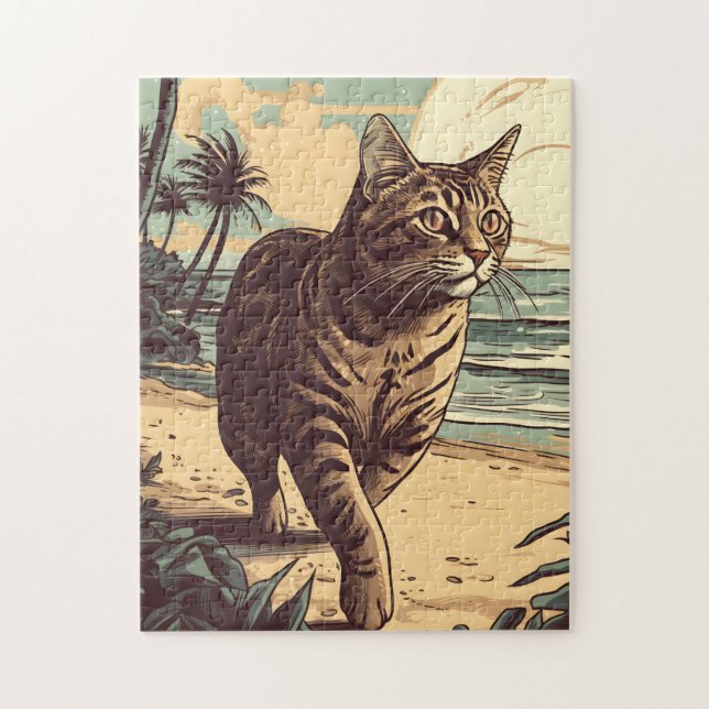 Puzzle El gato estadounidense Shorthair en una playa trop (Vertical)