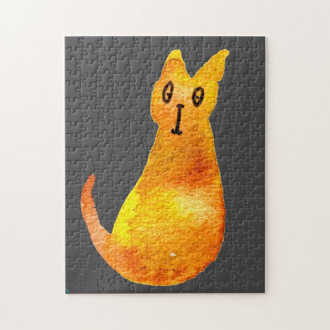 Puzzle El gato jengibre adorable acuarela arte de ilustra (Vertical)