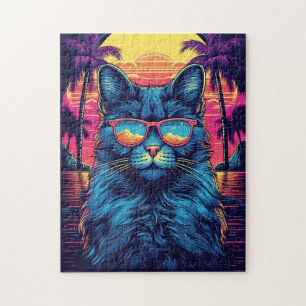 Puzzle El gato Maine Coon con gafas de sol en una playa t