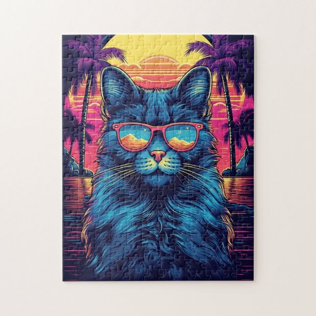 Puzzle El gato Maine Coon con gafas de sol en una playa t (Vertical)