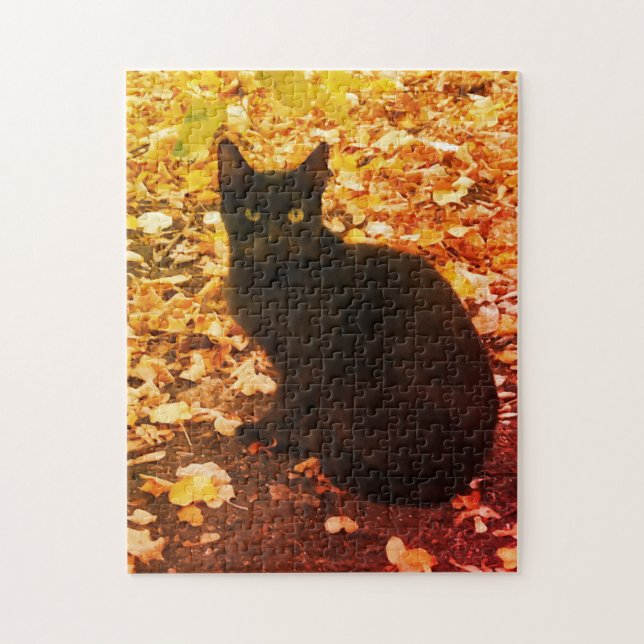Puzzle El gato negro Aurtumn sale de la foto (Vertical)