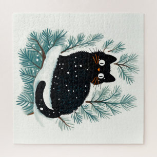 Puzzle El gato negro en el árbol de Navidad lindo