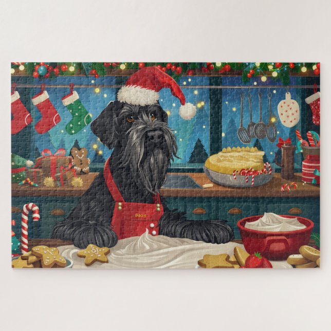 Puzzle El gigante Schnauzer Holiday Baking: Navidades fes (Horizontal)