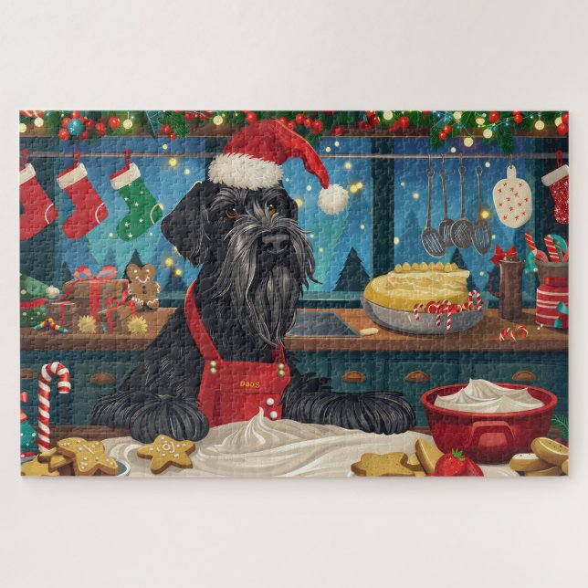 Puzzle El gigante Schnauzer Holiday Baking: Navidades fes (Horizontal)