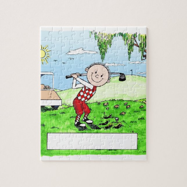 Puzzle El Golfing, varón personalizó el dibujo animado (Vertical)