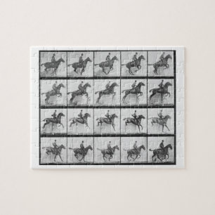 Puzzle El hombre y el caballo que saltan una cerca,