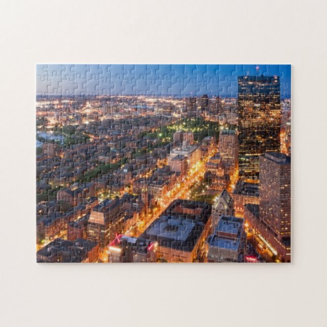 Puzzle El horizonte de Boston en la oscuridad (Horizontal)