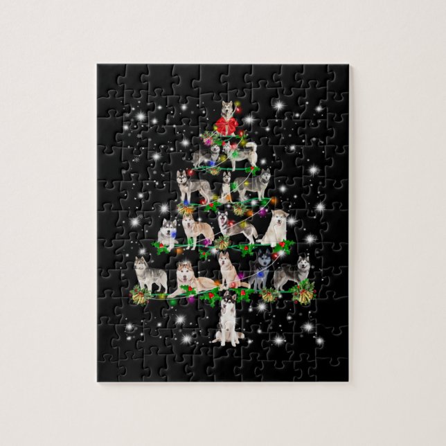 Puzzle El Husky Árbol De Navidad Cubierto De Lámparas (Vertical)
