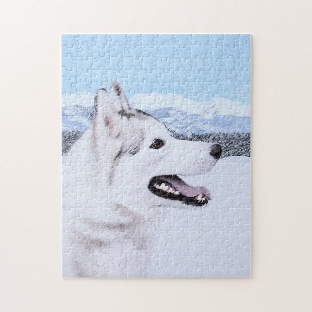 Puzzle El Husky Siberiano (Plata y Blanco) Pintura de art (Vertical)