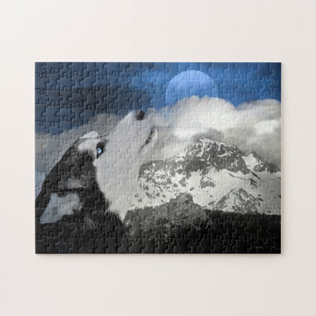 Puzzle El Husky Siberiano y la Luna (Horizontal)