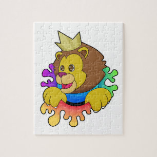 Puzzle El león como rey con corona
