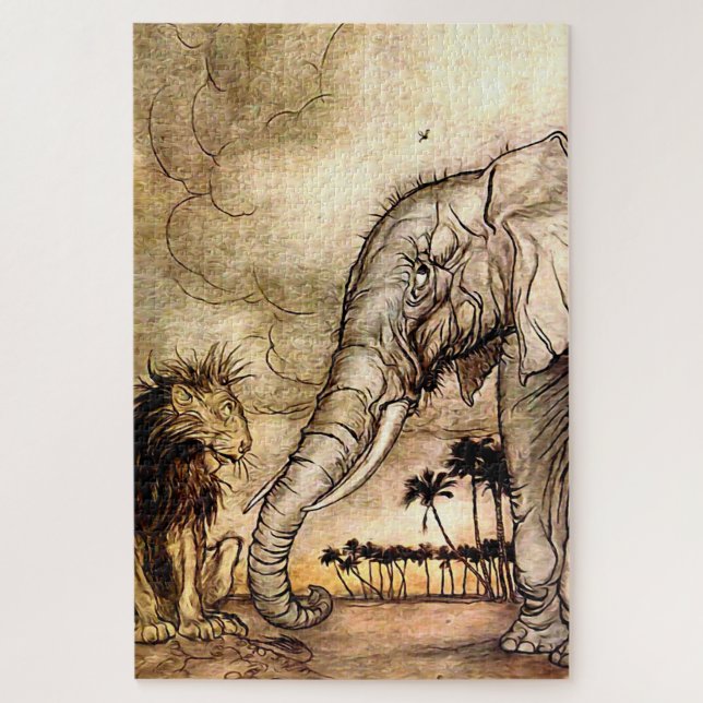 Puzzle "El león y el elefante" por Arthur Rackham (Vertical)