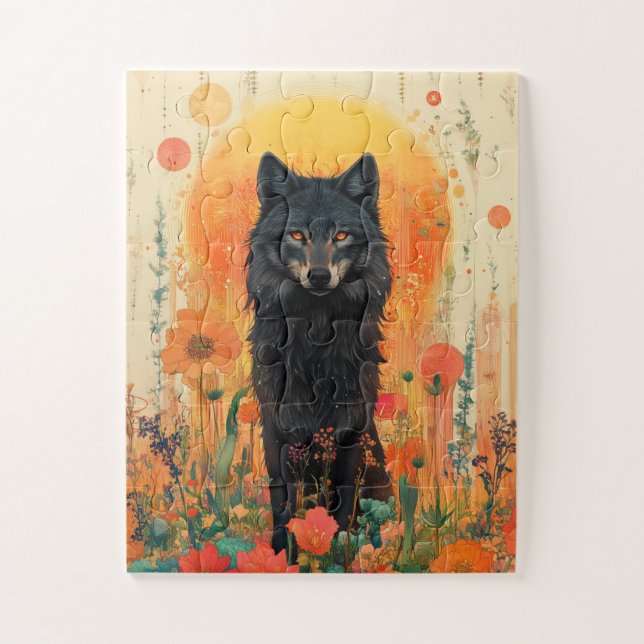 Puzzle El lobo negro místico de pie (Vertical)