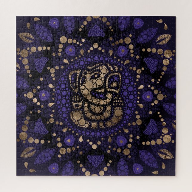 Puzzle El Lord Ganesha Dot Art Purples y Gold (Vertical)
