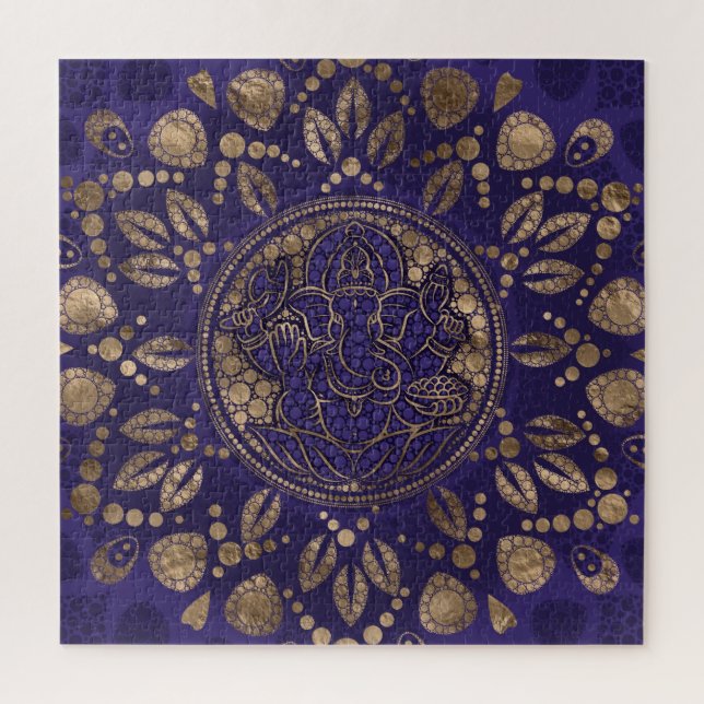 Puzzle El Lord Ganesha Dot Art Purples y Gold (Vertical)