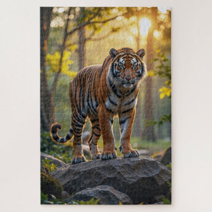 Puzzle El majestuoso tigre se para sobre las rocas
