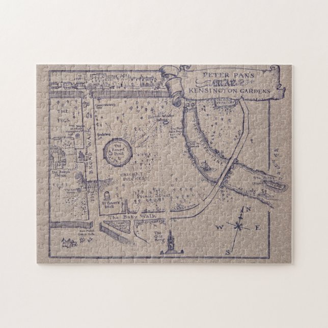 Puzzle El mapa de Peter Pan de los jardines de Kensington (Horizontal)