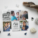 Puzzle El mejor papá en el Día Mundial del Padre de los C<br><div class="desc">¡Celebra a tu padre con el "Mejor Papa en el Día del Padre del Collage de fotos Mundial"! Este singular rompecabezas presenta una tipografía de escritura negra con la frase "Mejor Papa en el mundo" alrededor de un elegante marco cuadrado negro. Personalízalo con los nombres de tus hijos en negrita...</div>