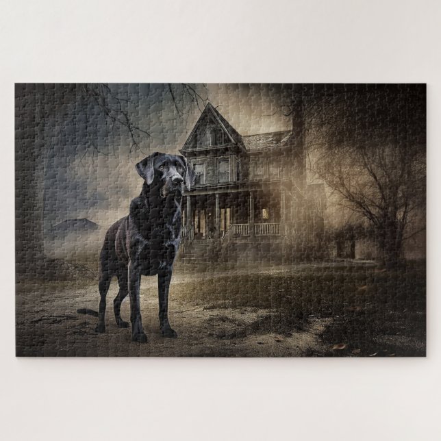 Puzzle El miedo de Halloween en el Labrador Negro (Horizontal)