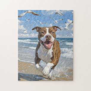 Puzzle El norteamericano Pit Bull Terrier en la playa