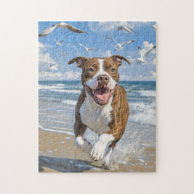 Puzzle El norteamericano Pit Bull Terrier en la playa (Vertical)