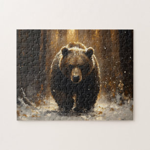 Puzzle El oso pardo en la pintura forestal